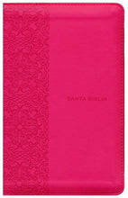 Load image into Gallery viewer, Santa Biblia RVR 1960, tamaño manual, letra grande, cuero de imitación, fucsia, con cierre
