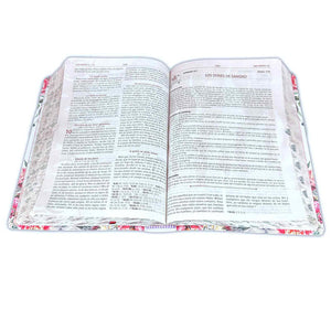 Biblia para la Predicación de Avivamiento para Mujer Reina-Valera 1960 imit. piel blanco floral y canto pintado con índice