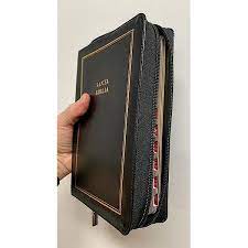 Biblia letra gigante tamaño manual reina 1960 simipiel índice negro cierre 14 puntos Imitation Leather