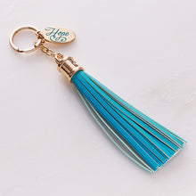 Load image into Gallery viewer, Leather Tassel Faith Keyring in Turquoise by Christian Art Gifts
