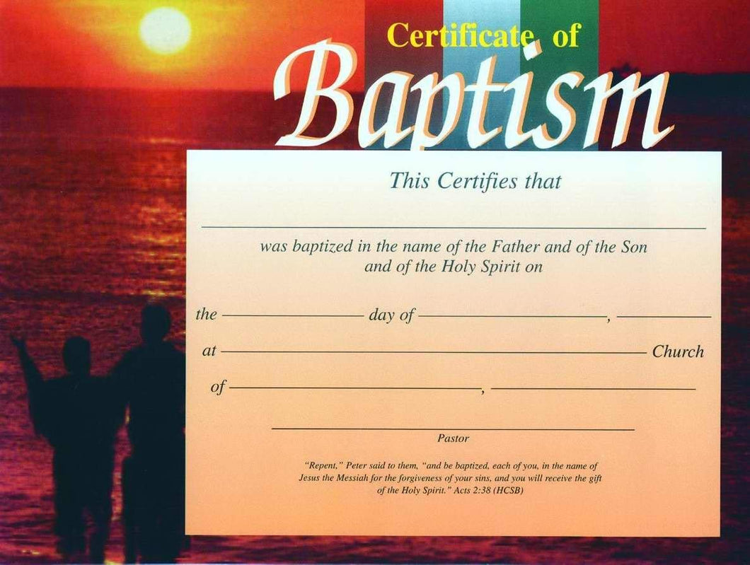 Sunset Baptism Certificate (Pack of 6) by Broadman & Holman