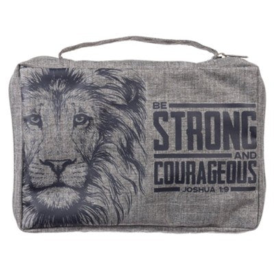 Strong & Courageous Bible Cover, Gray, Large CHRISTIAN ART GIFTS