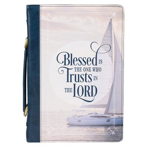 Blessed Is the One Who Trusts Bible Cover, Blue, Large CHRISTIAN ART GIFTS