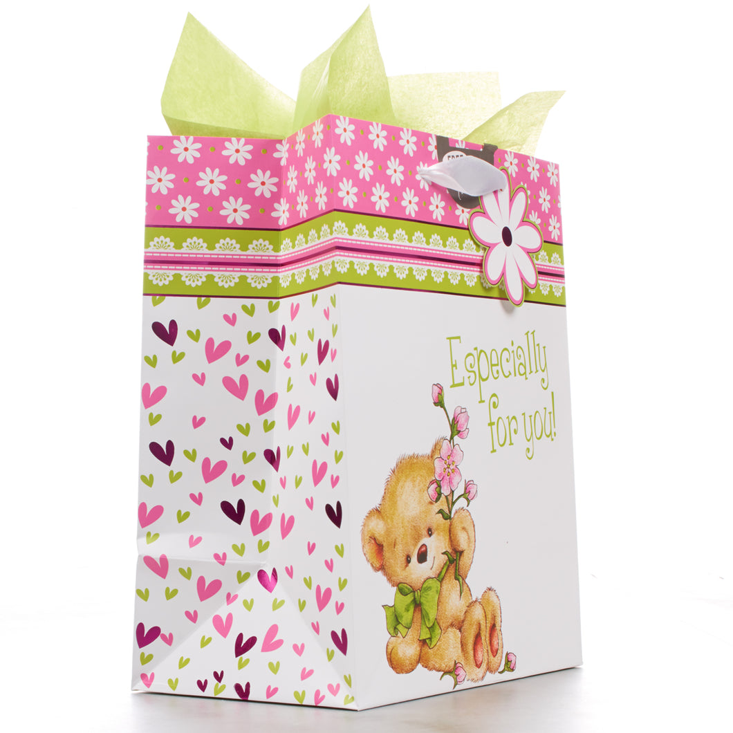 Gift Bag Medium Teddy Bear W/ Flowers