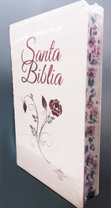 Biblia Letra Grande para Mujer RV1960, manual imit. piel con índice, blanca canto floral
