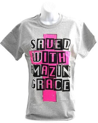 SWAG, Saved with Amazing Grace Shirt, Gray, Large BRISCO APPAREL