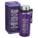 Load image into Gallery viewer, I Know the Plans Purple Stainless Steel Water Bottle - Jeremiah 29:11
